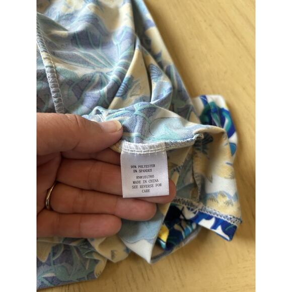 Ava & Grace Blouse Blue Yellow Floral Stretch Knit 3/4 Sleeve Popover Top 1X XL - Picture 9 of 11